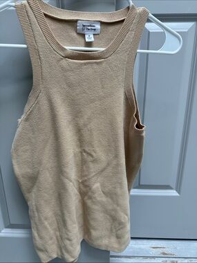 Rib-Trim Beige Knit Tank Top by lucywhims for The Drop